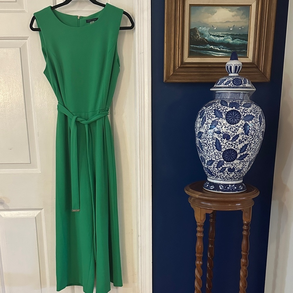 Women’s Tommy Hilfiger Vibrant Green Belted Wide Leg Cropped Pantsuit Size 10